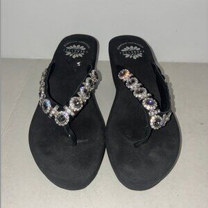 Yellow Box Bejeweled Chunky Flip Flops